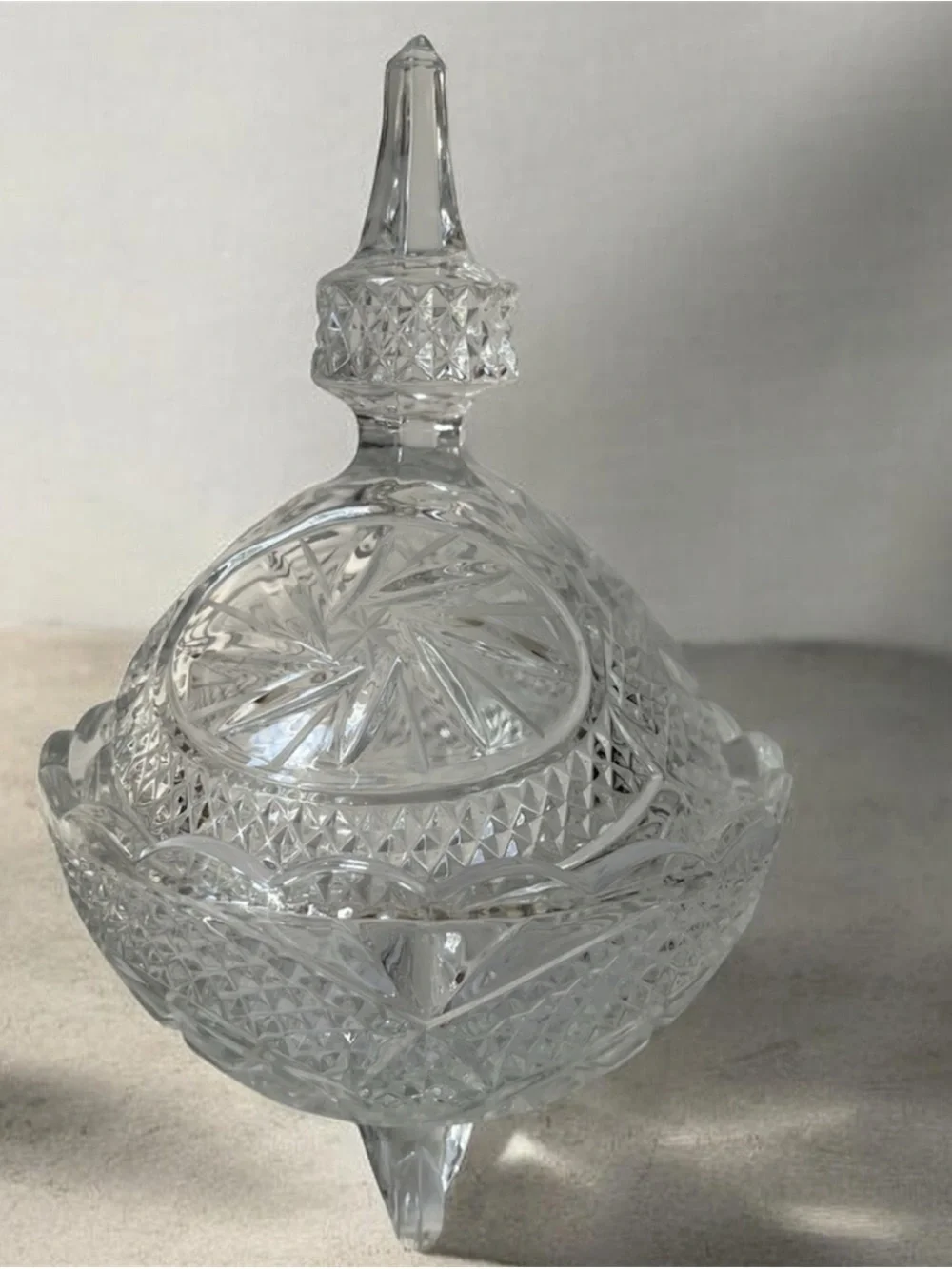 Vintage Clear Crystal Candy Dish or Nut Bowl with Lid